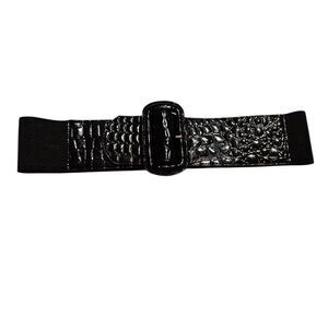 Black Croc Embossed Belt Wide Elastic Band Waist 29"-38"